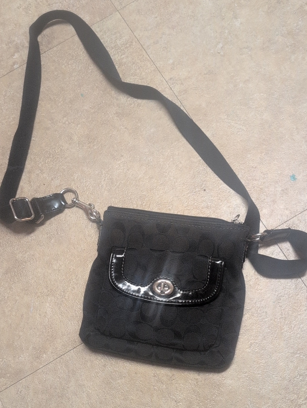 Black Textured Crossbody Bag with Turn-Lock Pocket